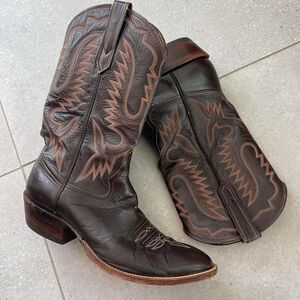 Vintage 80s 90s Riot Of Mercedes Brown Leather Yellow Stitching Cowboy Boots